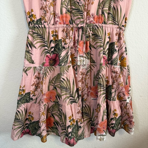 Rebecca Minkoff Pink Floral Short Sleeve Ollie Tropical Rose Dress Stretch Waist - Picture 4 of 10
